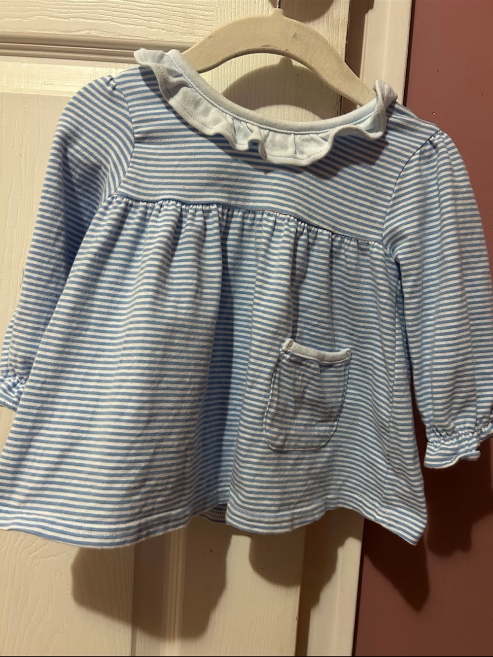 Stitchy Fish 12 months Blue & White Striped Long-Sleeve with Ruffle Collar